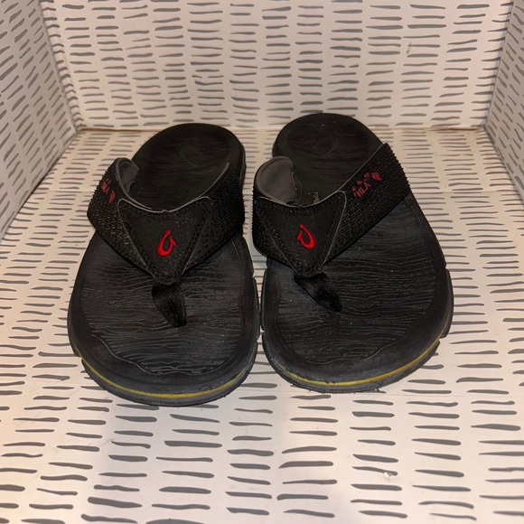 OluKai Kia'i II HLA Men's Flip Flops Sandals Black Red Size 9 US 42 EUR - Picture 2 of 6